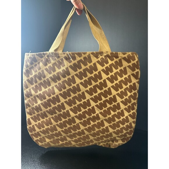 Vintage Canvas Tote Bag Brown W Geometric Print - Picture 1 of 7